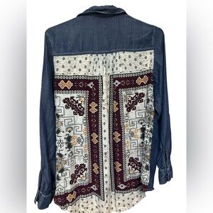Hint of Mint Bohemian Denim Patchwork Shirt